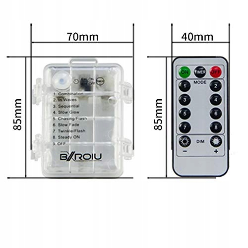 BXROIU 2x50 LED Mikro Lampki Srebrny Drut Na Baterie 8 Programów Kolorowe — miniatura 5