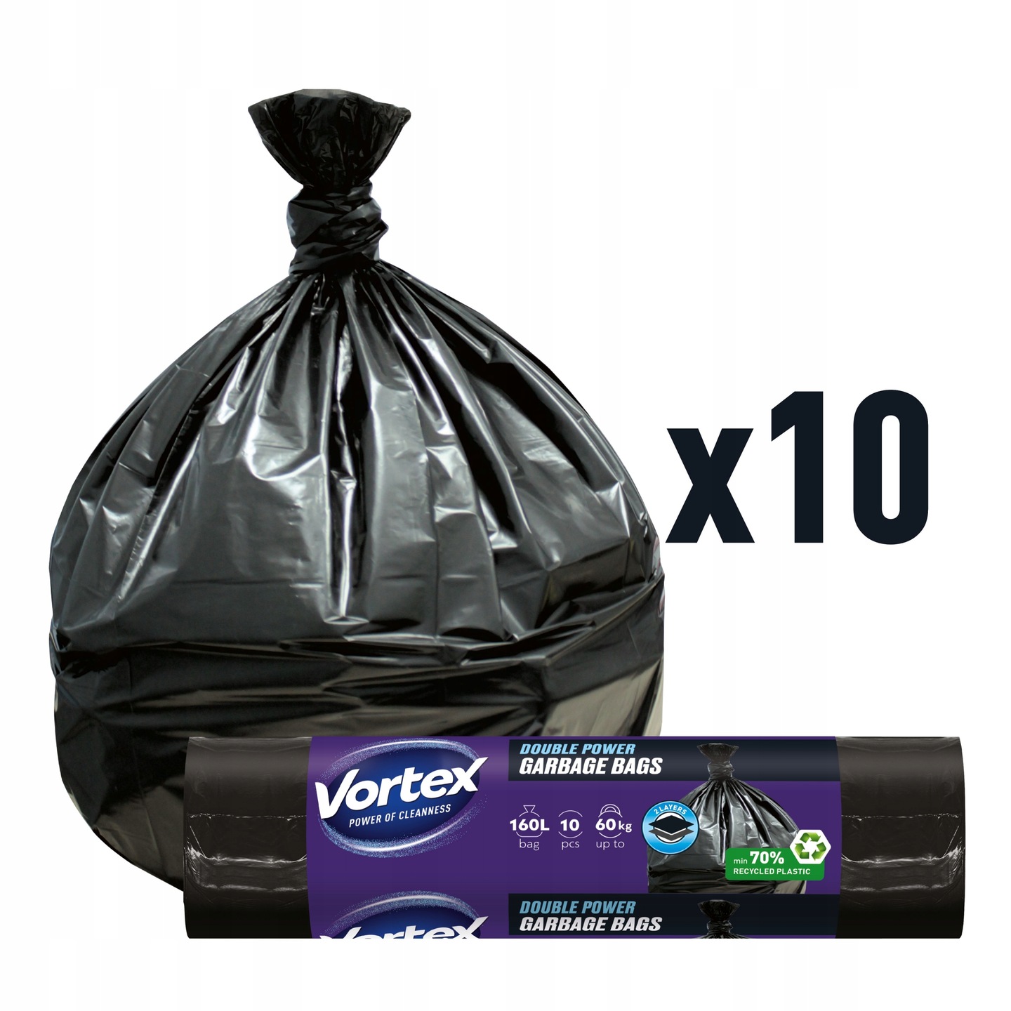 Levně Vortex pytle na odpadkyDOUBLE Power 110x105 černé 160L/10 ks (10×10)100 Ks