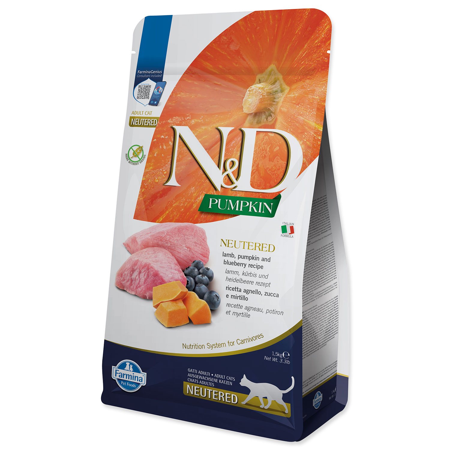 Levně Krmivo N&d Cat Pumpkin Neutered Lamb & Blueberry 1,5kg