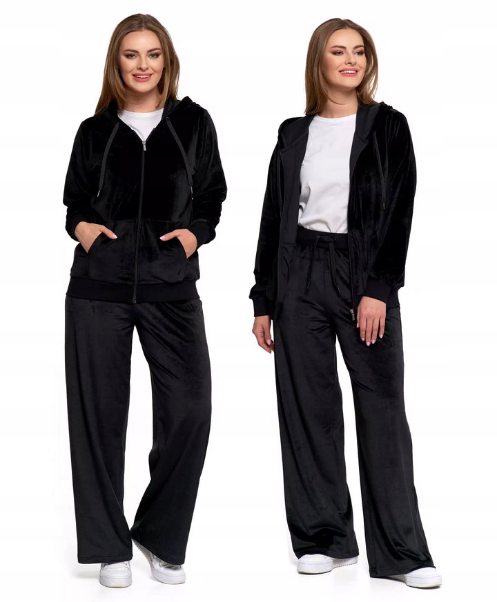 Moraj Teplákovka Dámský Velurový Komplet Široká Nohavice Černá 3XL
