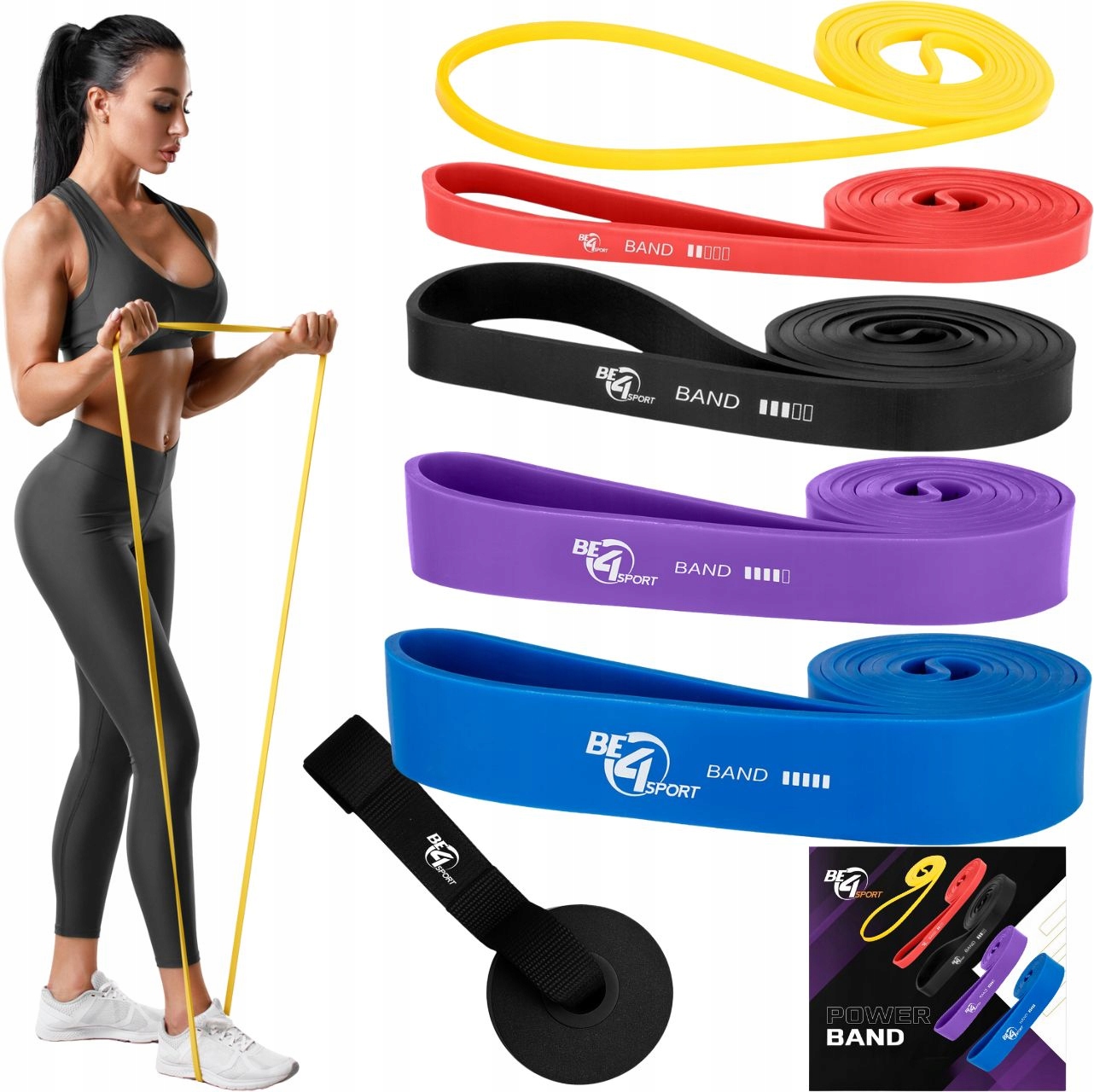 Zestaw 5 Gum Power Band Uchwyt Gumy Oporowe Do Podciągania Opór 2-54 kg