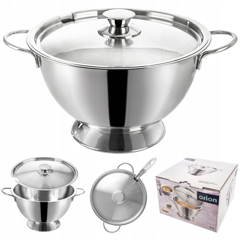 Waza STALOWA srebrna na zupę stołowa z pokrywką do podawania zupy na stół