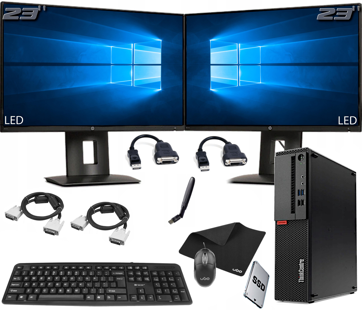 ZESTAW PC DUAL MONITOR M725s Ryzen3 32/120 DDR4 SSD 2x LED 23'' Win11