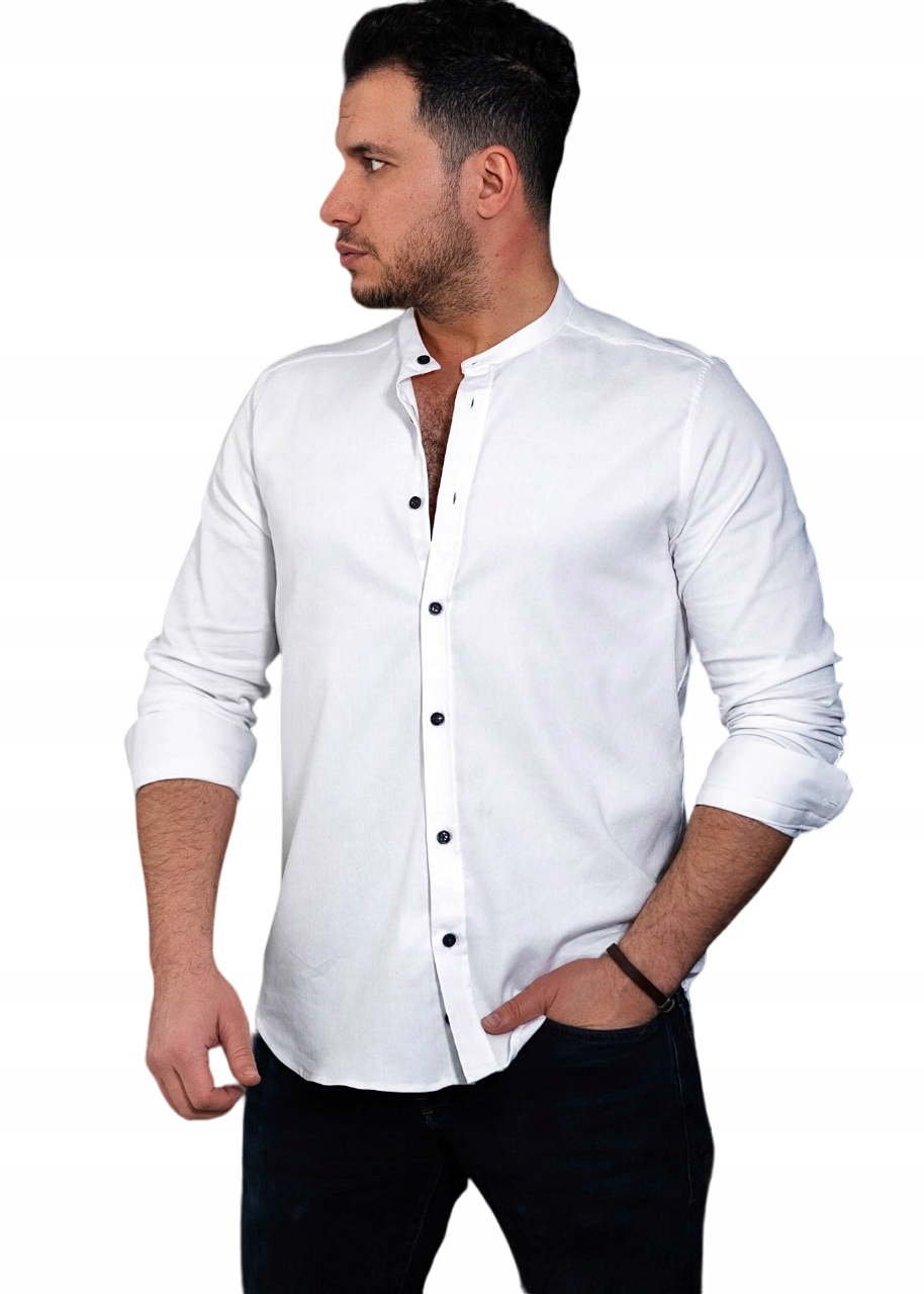 Klasická Pánská Košile Hladká Se Stojáčkem Bílá XXL
