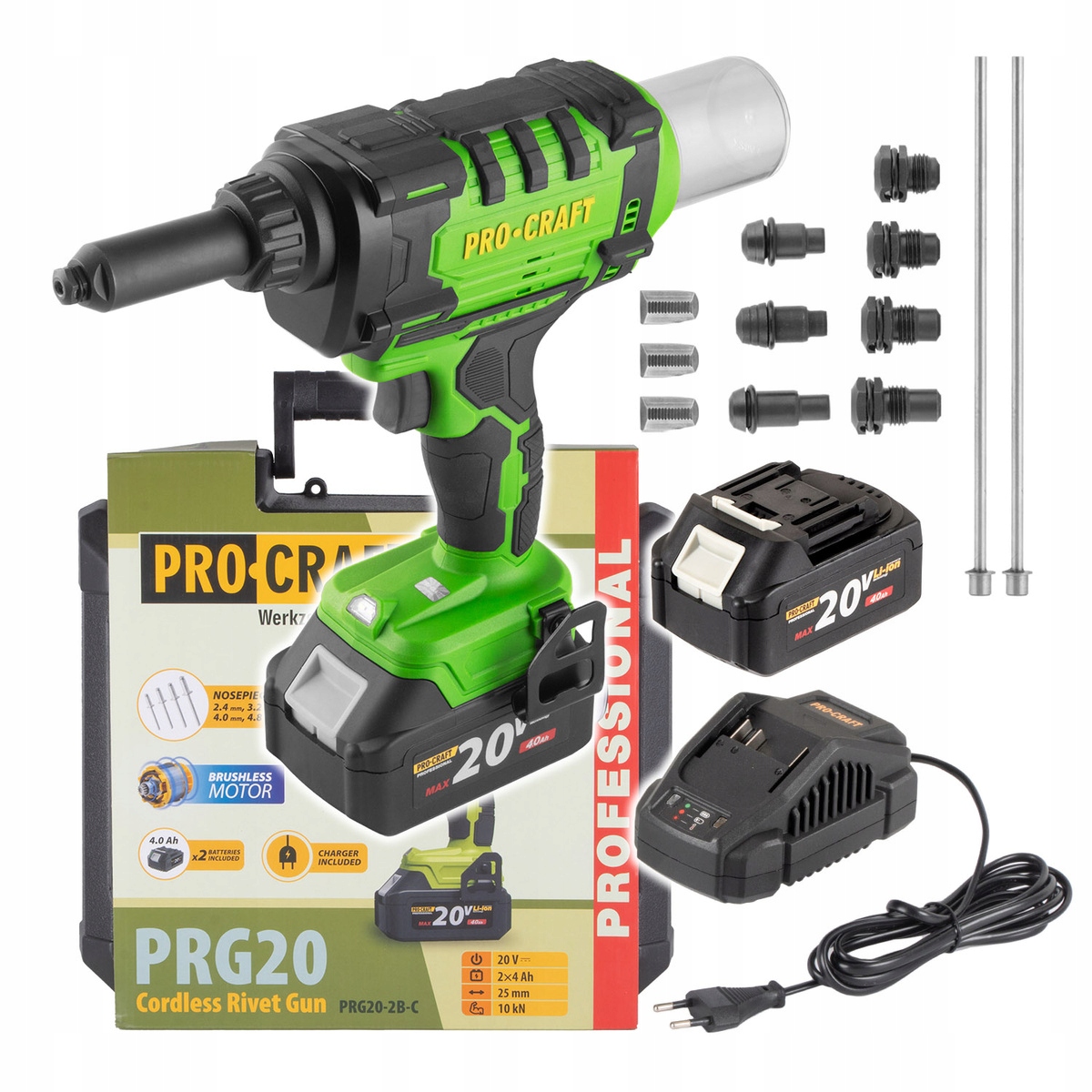 Akumulátorová nitovačka 20V Procraft PRG20 10000N automatická 2,4-4,8 mm