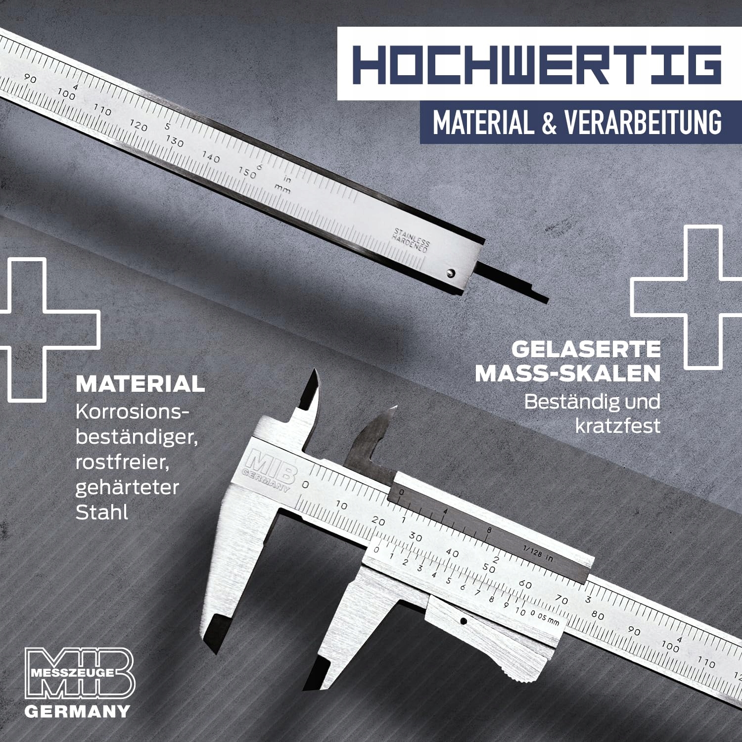 MIB Suwmiarka Analogowa Stalowa 150mm Narzędzie Pomiarowe DIN 862 — miniatura 6