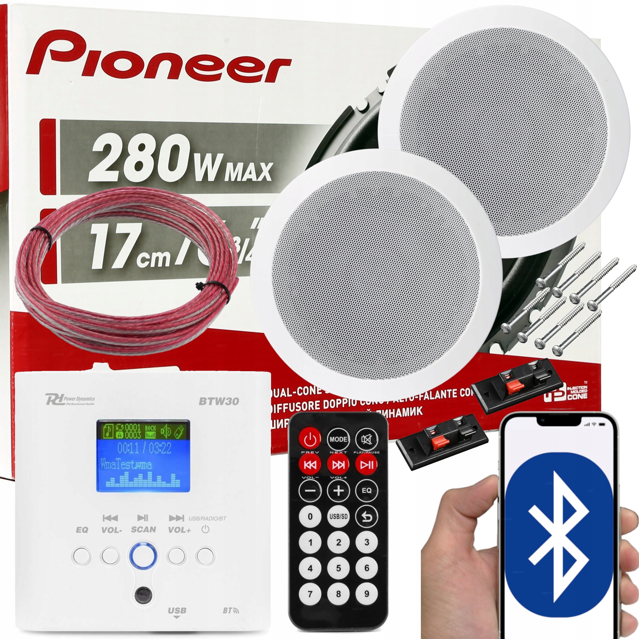 2 GŁOŚNIKI SUFITOWE PIONEER WZMACNIACZ NATYNKOWY