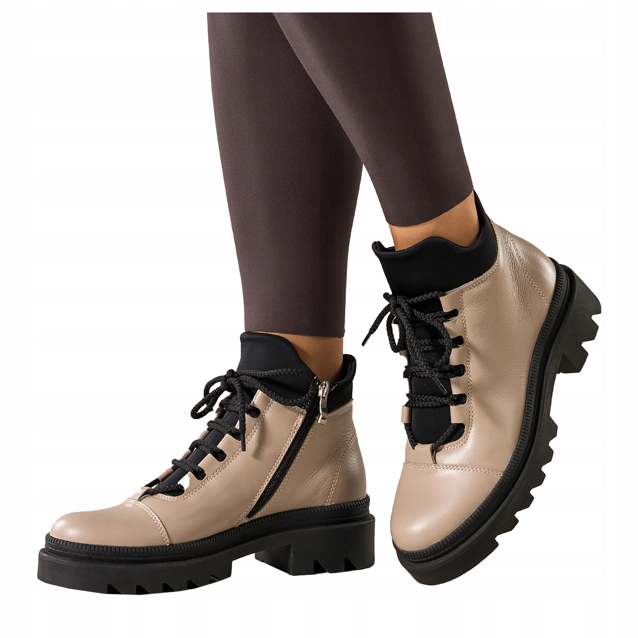 Dámské Kotníkové Boty Béžové Kožené S Běžící podrážkou Šněrované Pohodlné vel. 38