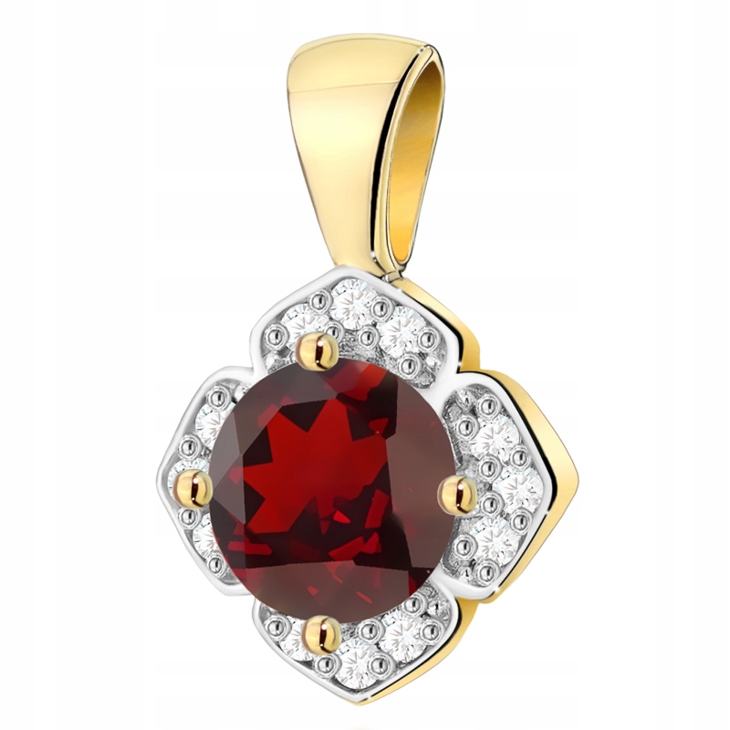 Zlatý Přívěsek Přívěsek pr. 585 Květina Brilianty 0,06 ct a Granát 0,60 ct
