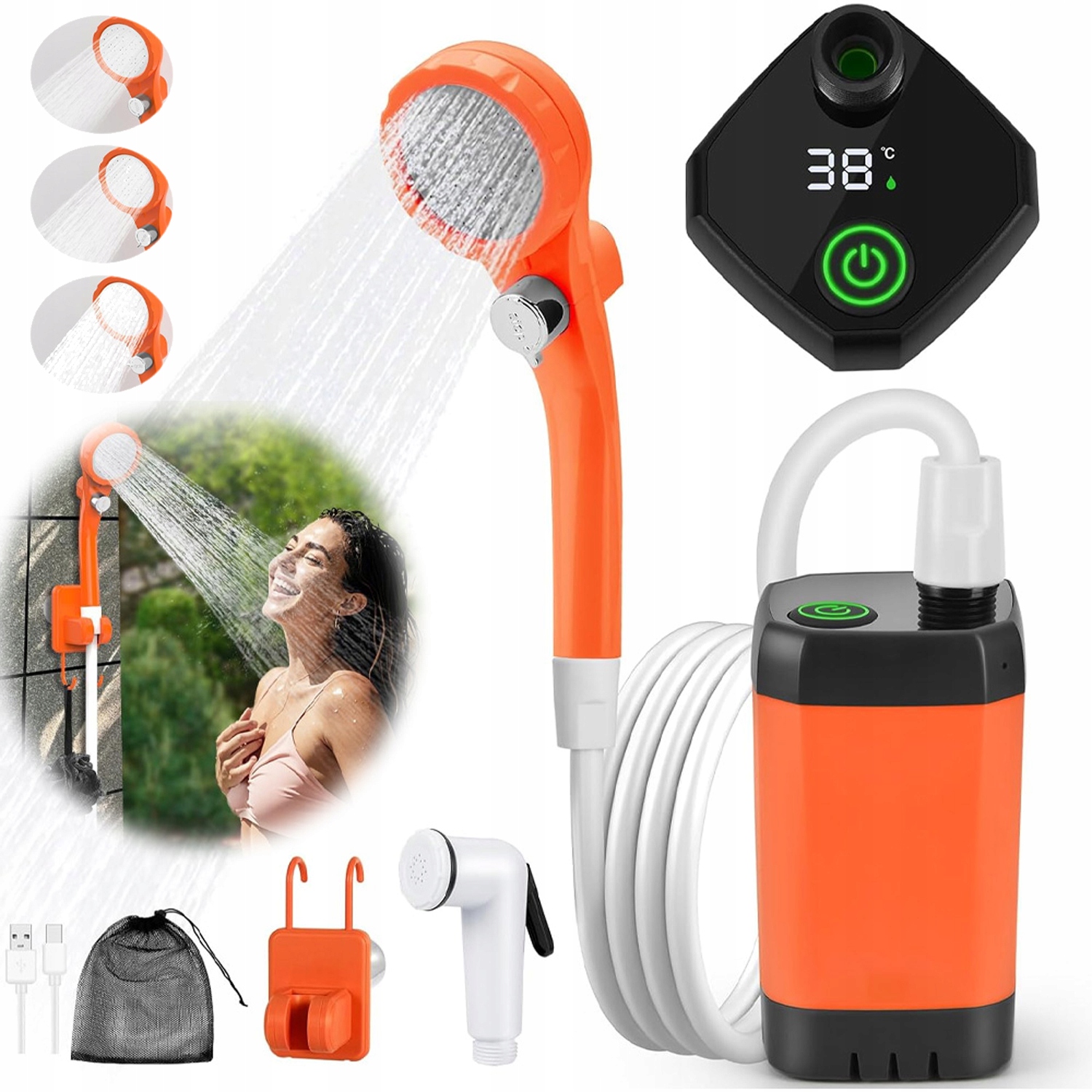Turistická Sprcha Kempingová Přenosná 6000 Mah S 2 M Hadicemi