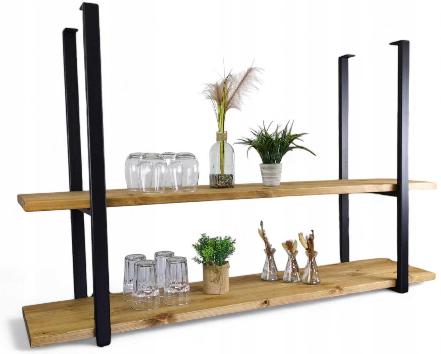 Kuchyňská stropní police Loft Industrial nad ostrovem, na sklenice 180 cm x 30 cm