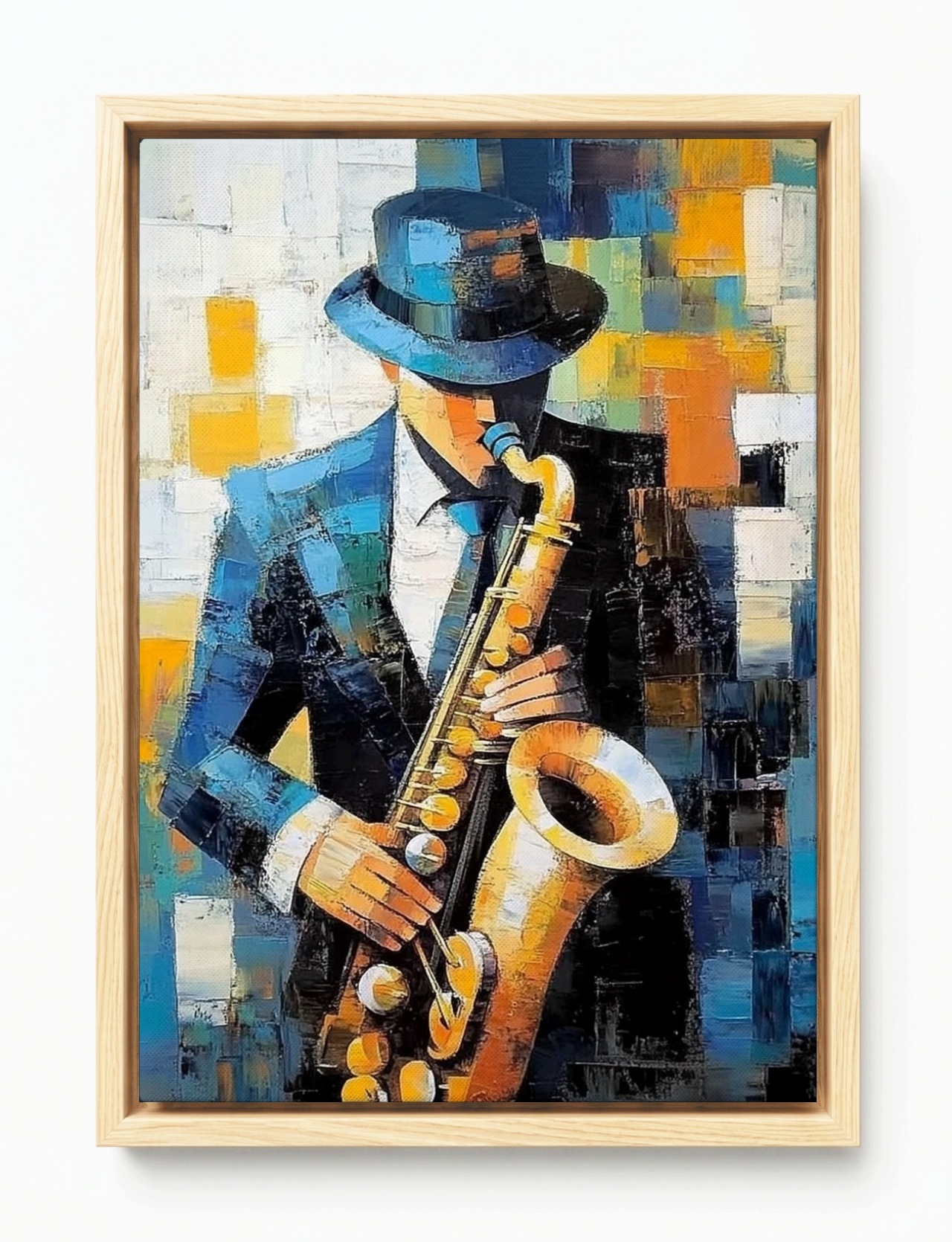 Obraz Rama American Box Kubizm Olej Portrét Hudebník Jazz Saxofon 40x60