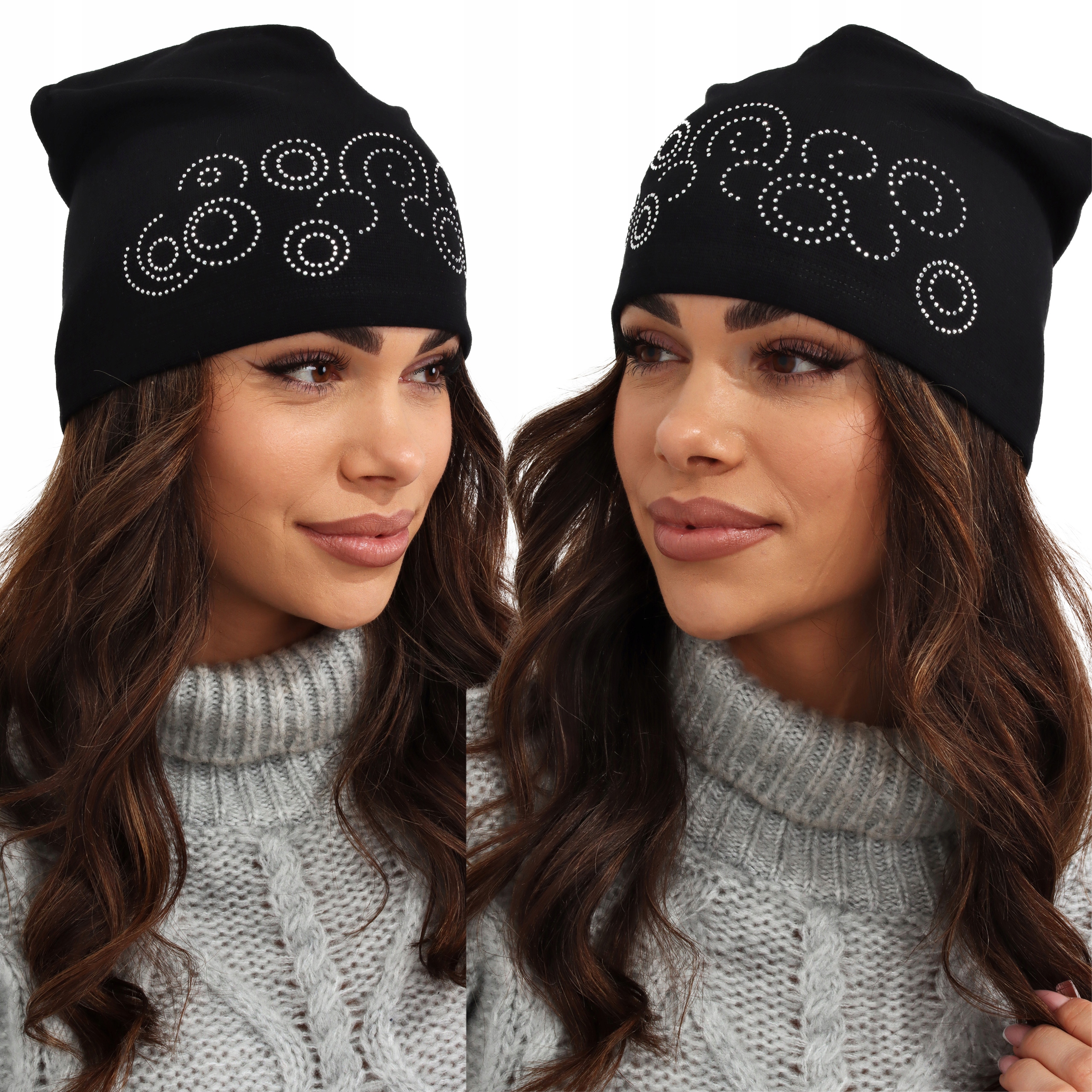 CZAPKA DAMSKA KOBIECA WIOSNA JESIEŃ LEKKA ELEGANCKA BAWEŁNA PL CZARNA 2643