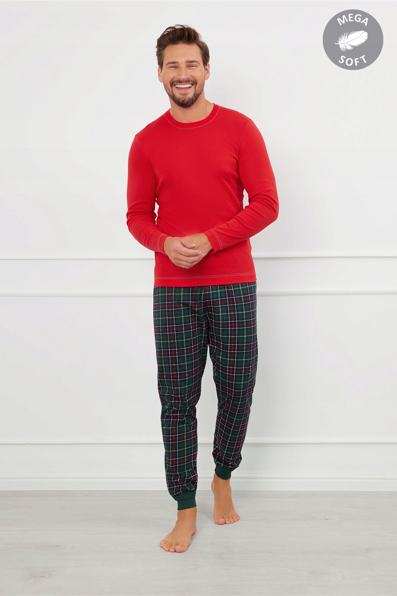 Pánské pyžamo Fogo, dlouhý rukáv/dlouhé nohavice, červené/vzor, velikost XL Italian Fashion