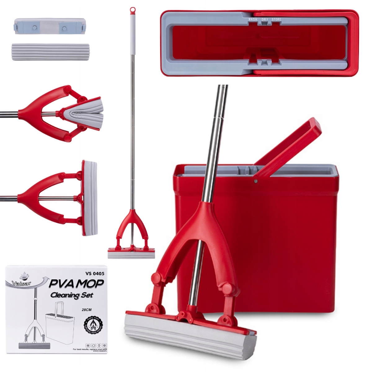 Levně Plochý Houbový Mop Se Ždímačem Sada Skládacího Kbelíku Valsar