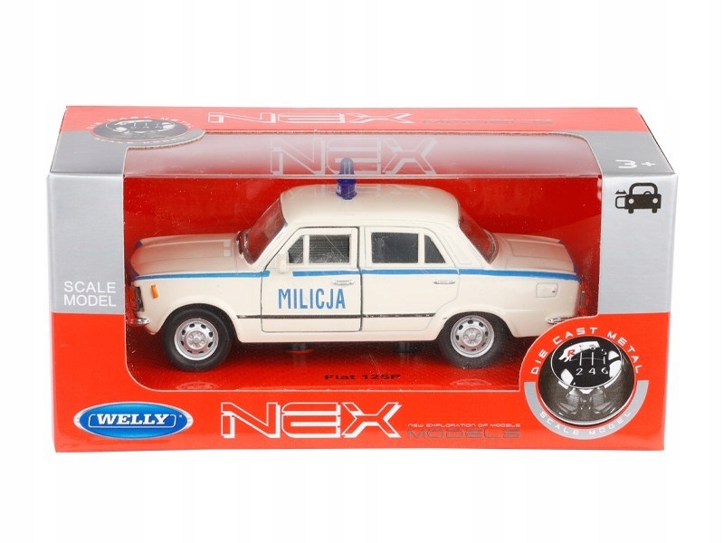Model 1:34, Prl Fiat 125p Milicja, biały (A884F125MIB)