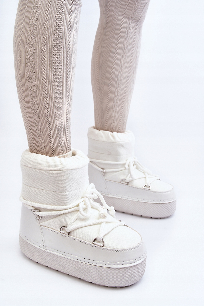ŚNIEGOWCE DAMSKIE NA MASYWNEJ PODESZWIE Z WIĄZANIEM BIAŁE 37/38 Kolor biały