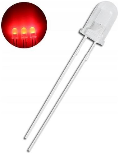 Dioda LED 5mm czerwona dyfuzyjna 20mA - 10 szt