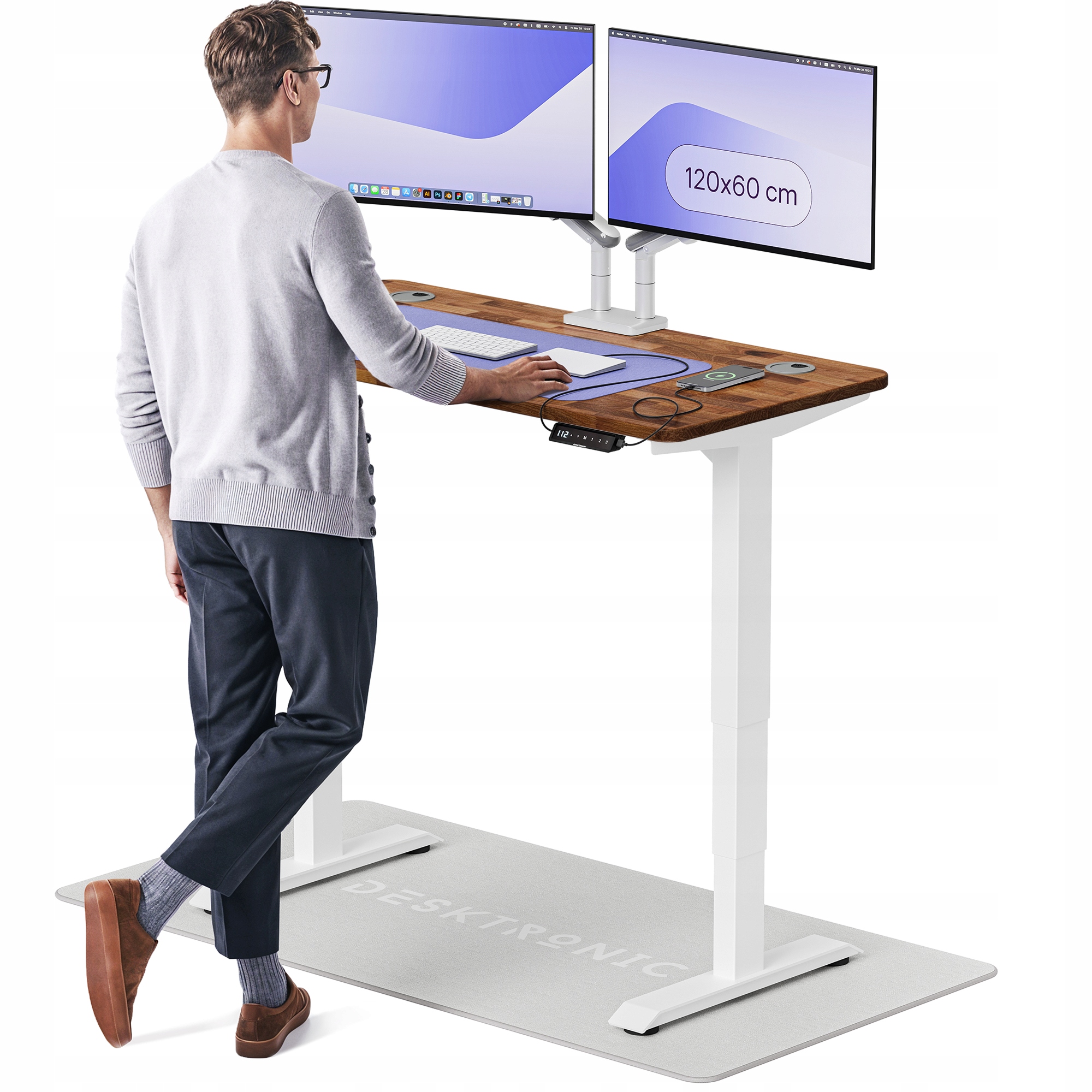 Biurko z elektryczną regulacją wysokości HomePro 120x60 cm Orzech/Biały