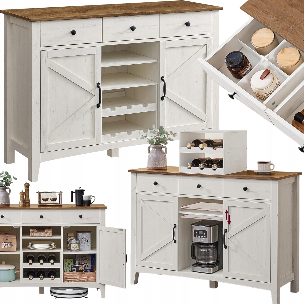 Kuchynská skrinka Stojan na víno do jedálne Regál Kredenc s zásuvkami