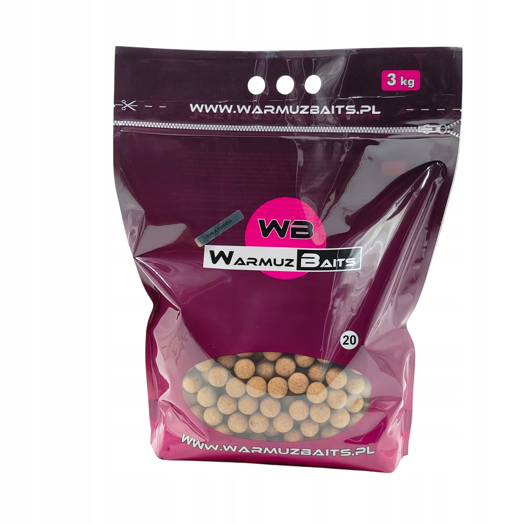 Kulki zanętowe Biała Mamba Warmuz Baits 3kg Worek 20mm na karpia i amura