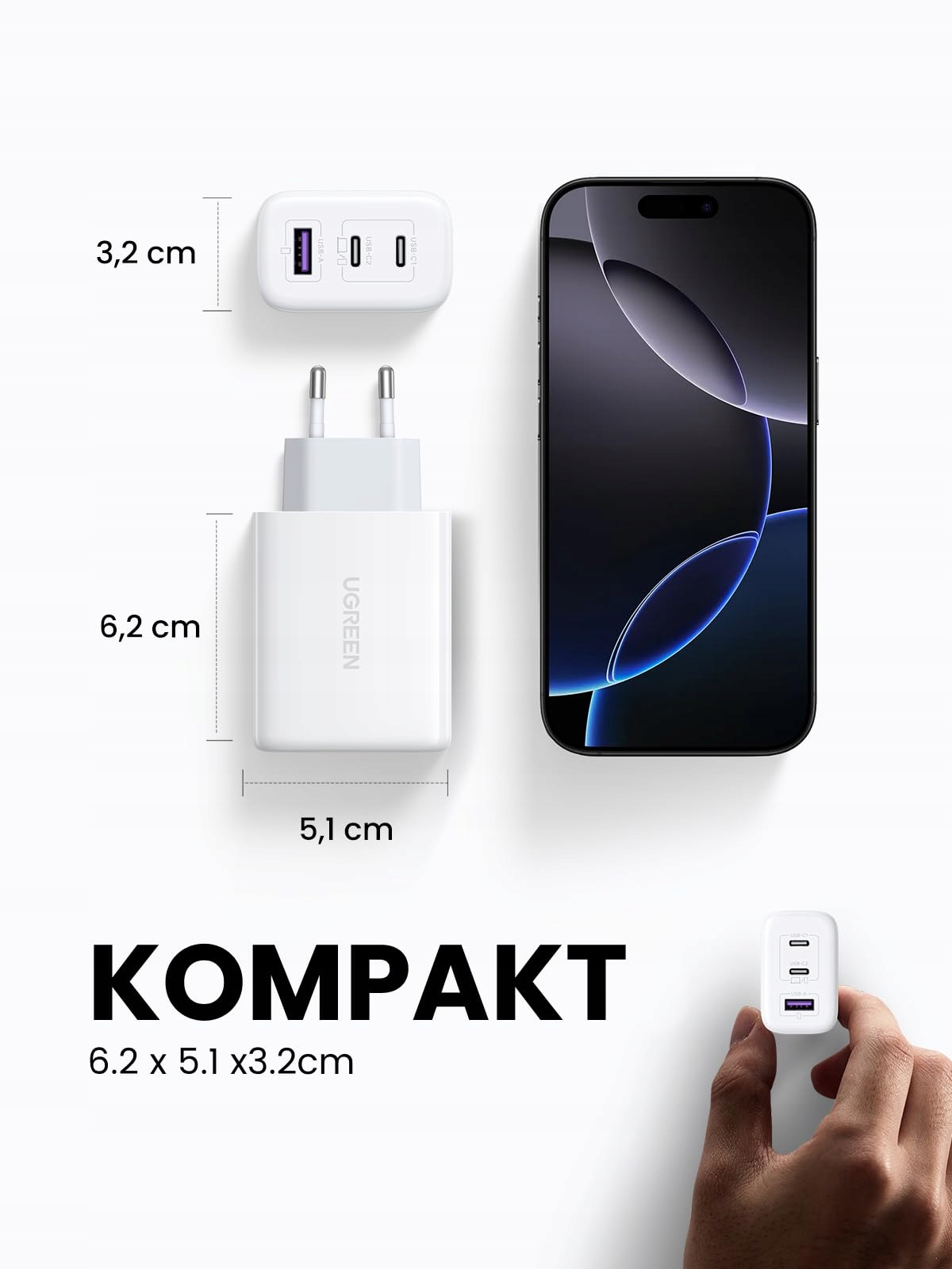 UGREEN Ładowarka USB C, 65 W, 3 porty USB-C, zasilacz PPS — miniatura 4