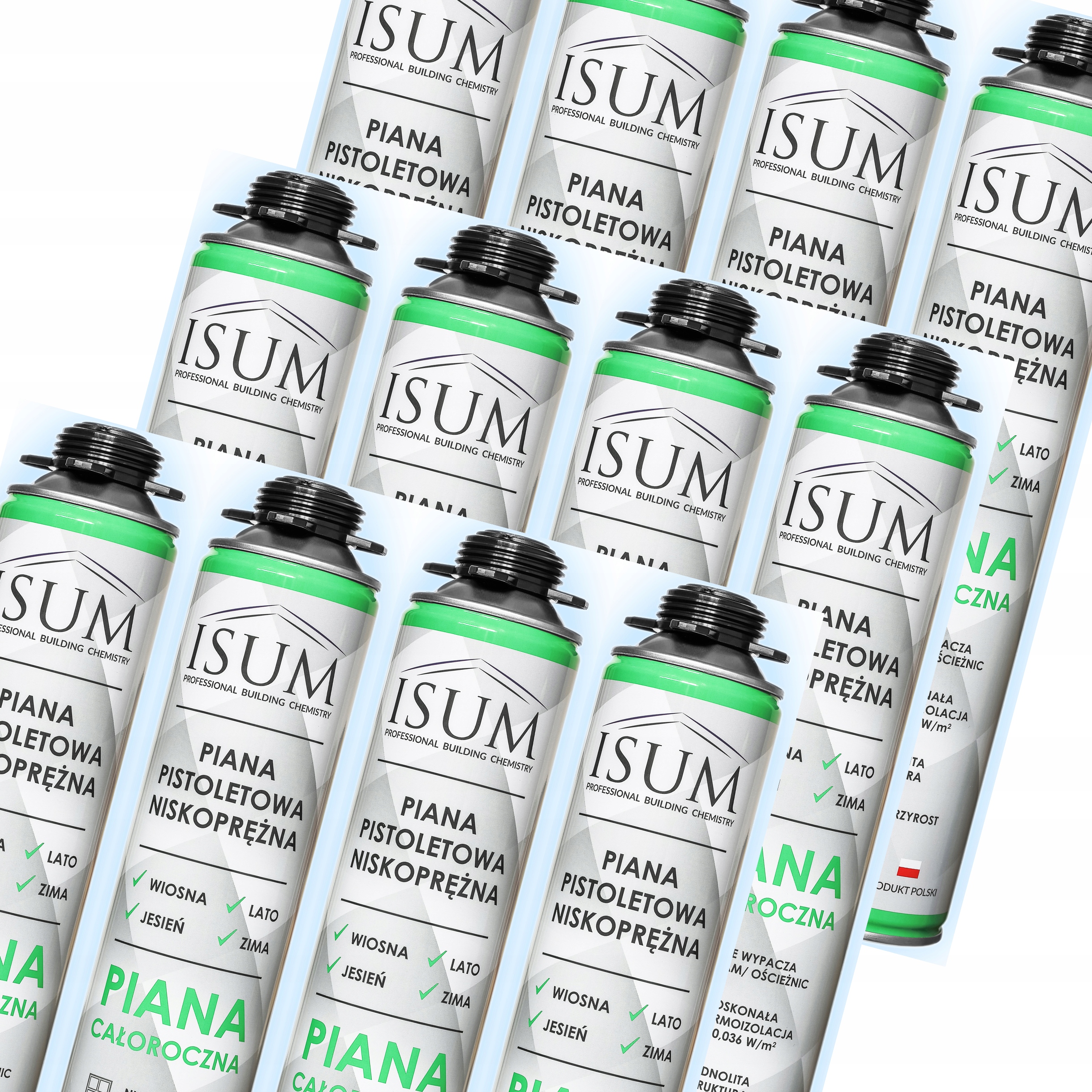 12x Isum Pena Montážna Celoročná -10 stôp. Pištoľ Nízkotlaková 750 ml