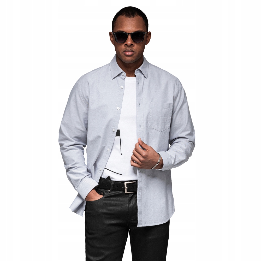 męska koszula oxford z haftem błękitna V1 OM-SHOS-0173 M