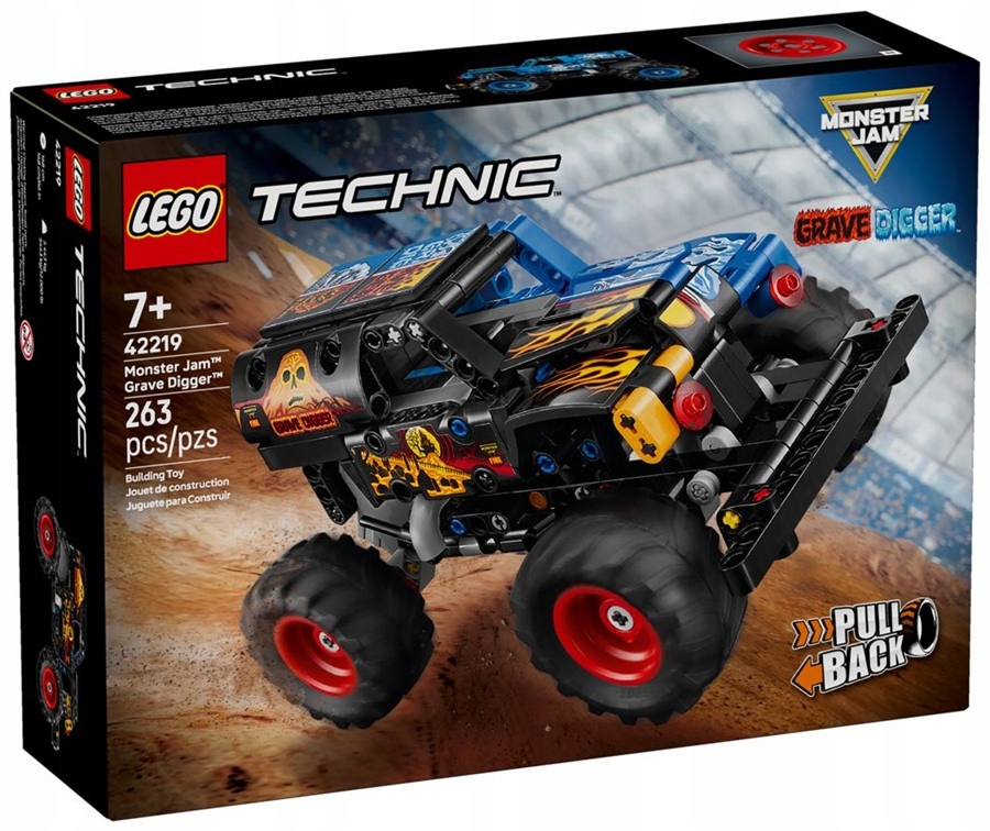Stavebnice 263 dílků Lego Technic Monster Jam Grave Digge Oheň a led 42219