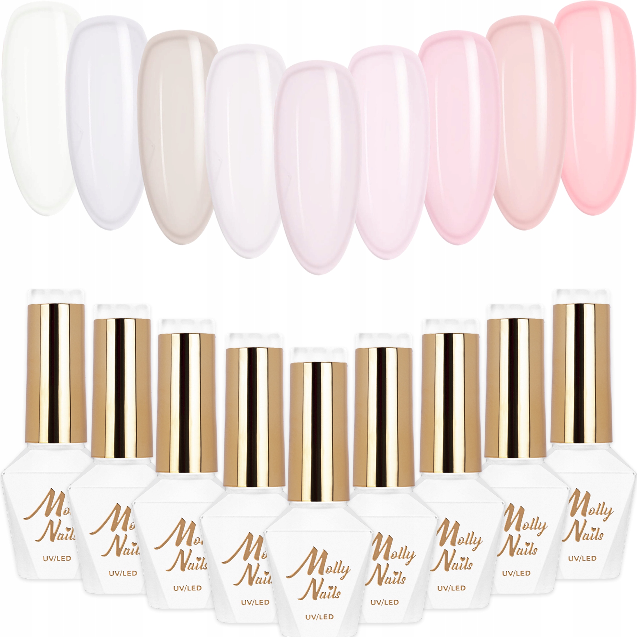 9x Lakier Hybrydowy Mollynails French Manicure Zestaw 9w1 Różowe Beże