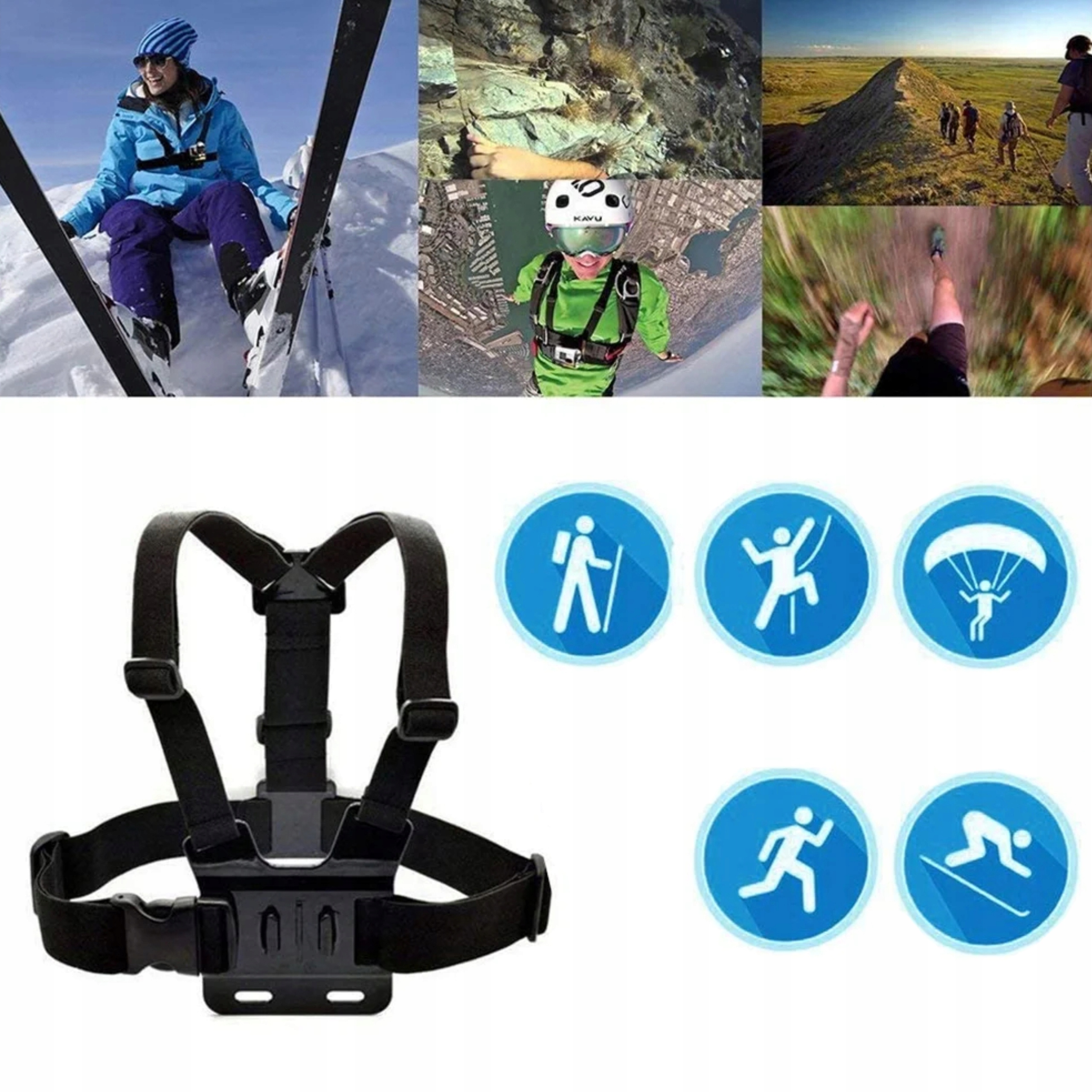 REGULOWANE SZELKI NA KLATKĘ PIERSIOWĄ UCHWYT DO GOPRO KAMER SPORTOWYCH Marka Blow