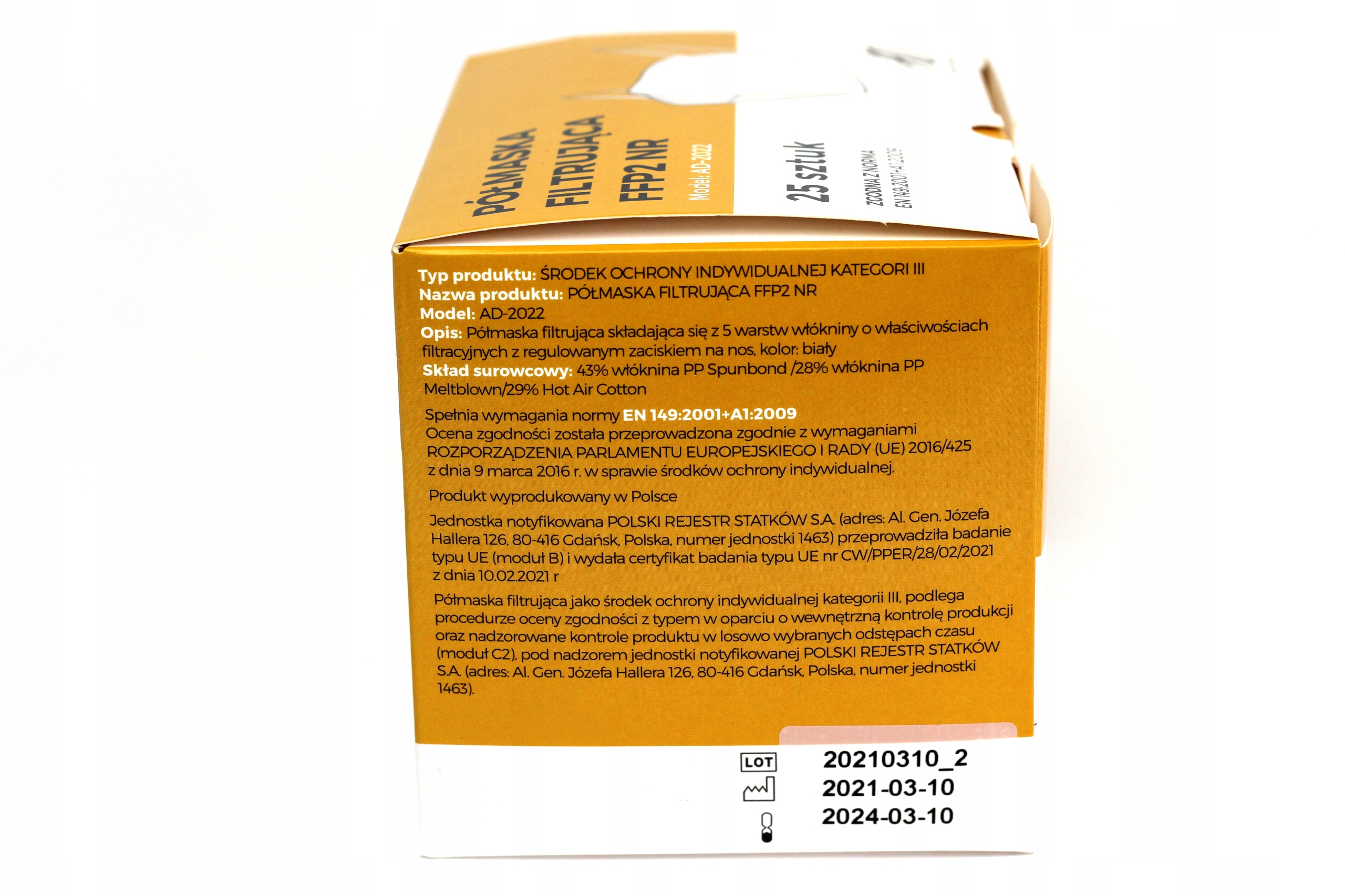 1x MASKA FFP2 ANTYWIRUSOWA 5W MASECZKA CERTYFIKAT Model AD-2022