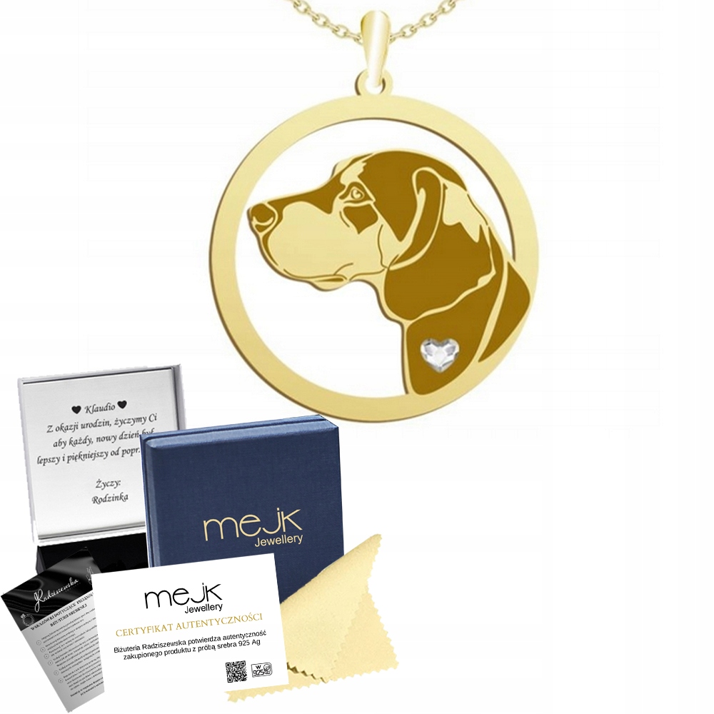 Zlatý náhrdelník s psem Posokovec Hannoverský 925 Dárek Žena Gravírování