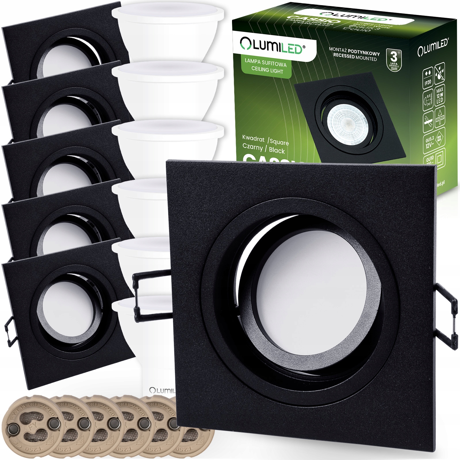 6x Oprawa Halogenowa Podtynkowa Lampa Sufitowa Ruchoma +ŻARÓWKA LED GU10 6W
