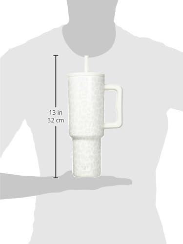 SIMPLE MODERN Kubek Termiczny Ze Słomką I Uchem 1180ml Kremowy Leopard — miniatura 3