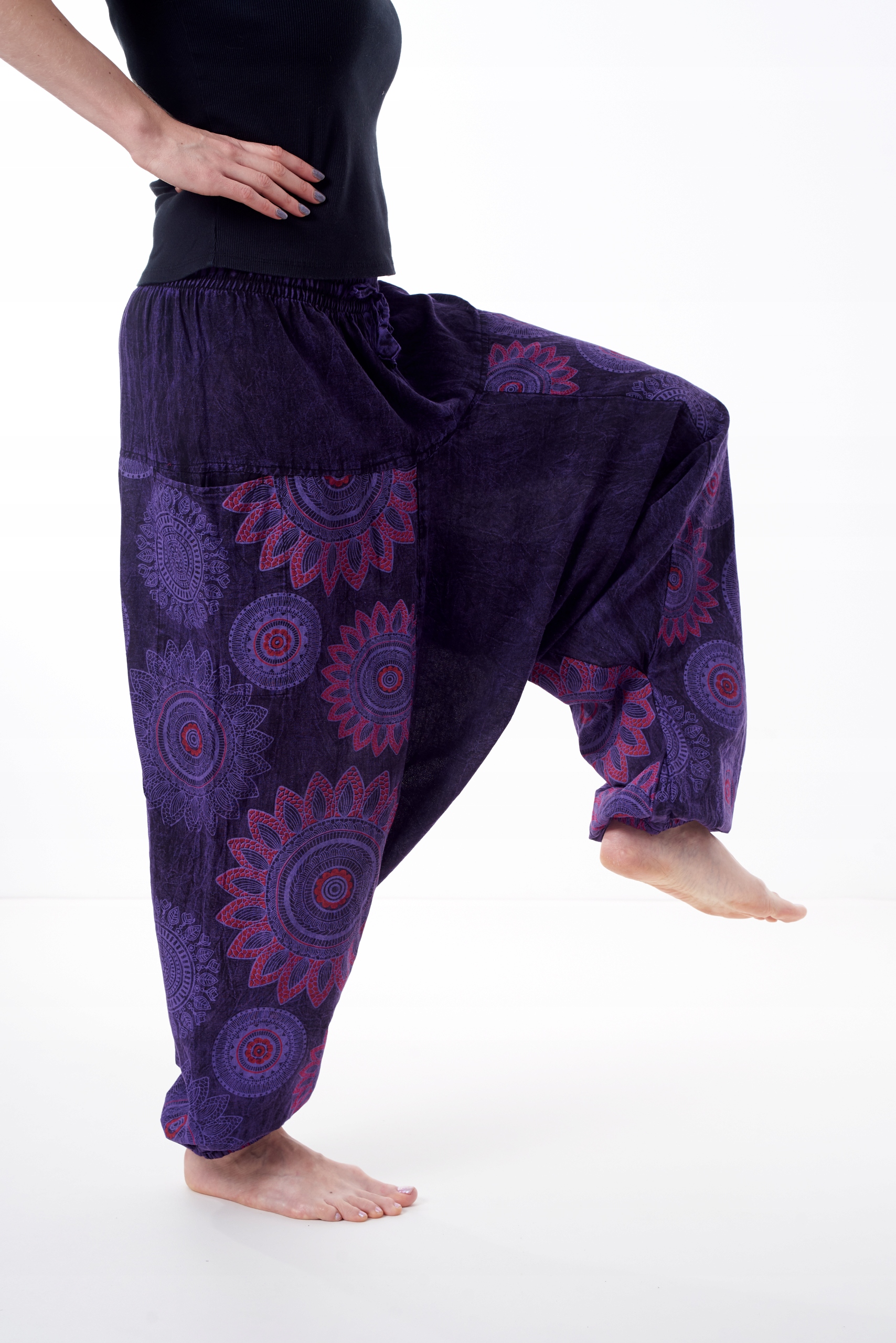 Szarawary Alladynki luźne spodnie bawełniane przecierane w mandale vintage