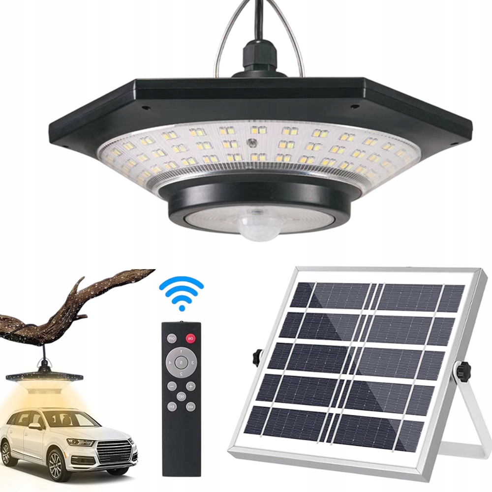 Lustr Solární Lampa Led Závěsná Stropní Zahradní Lampa Samostatný Panel S Dálkovým Ovládáním