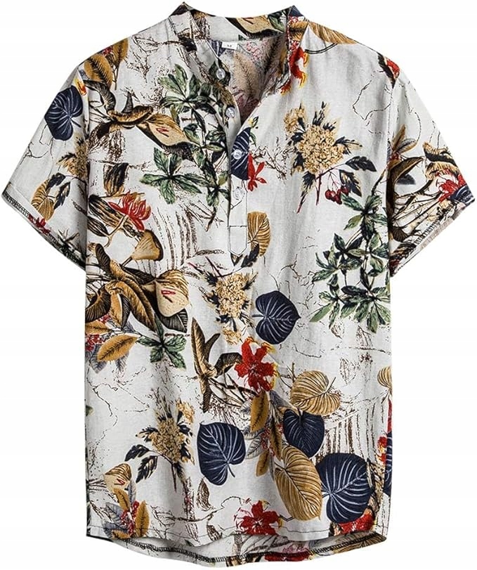 Pánská Havajská Košile L s rostlinnými vzory, ležérní, letní, lehká lněná