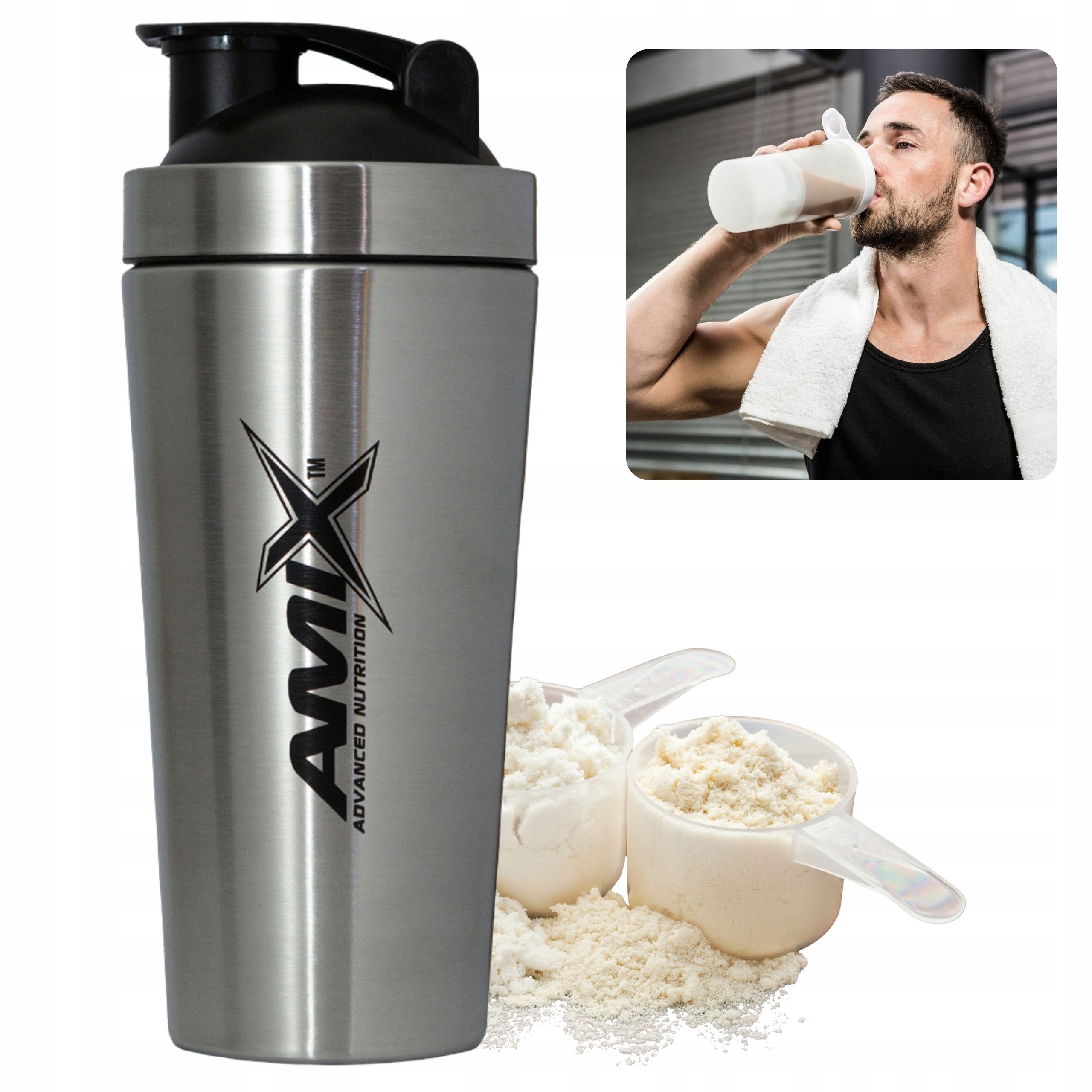Steel Shaker Stalowy do Odżywek Srebrny Odporny na Uszkodzenia 739ml