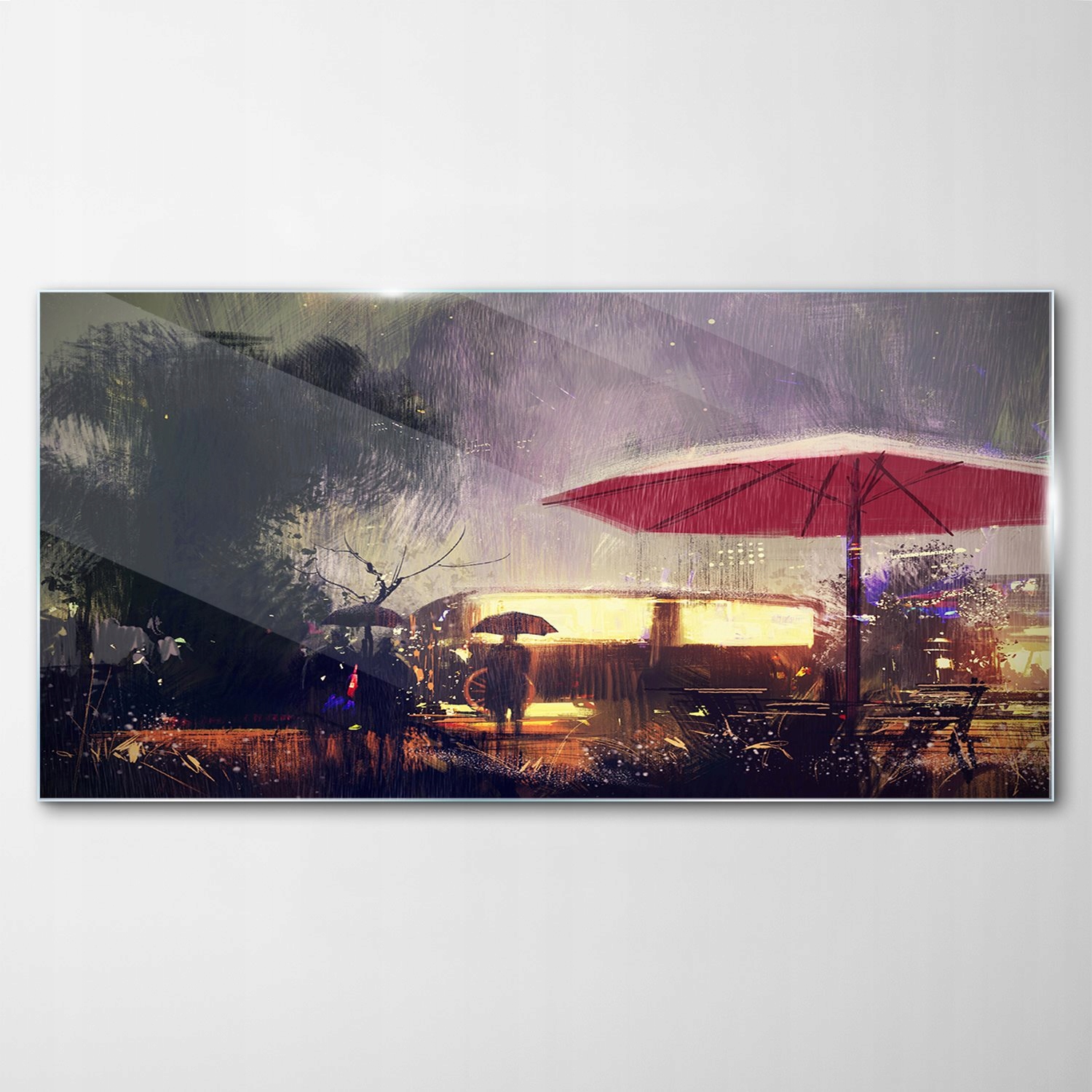 Obraz Sklenený dekor Obchody Dážď Noc Park 100x50