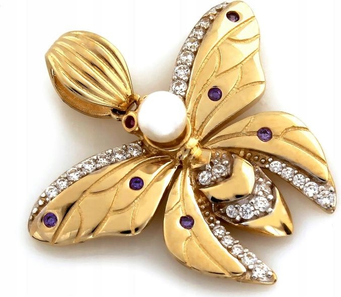 elegantní zlatý přívěsek s motýlem 585 s perlou a kubickou zirkonií jako módní dárek