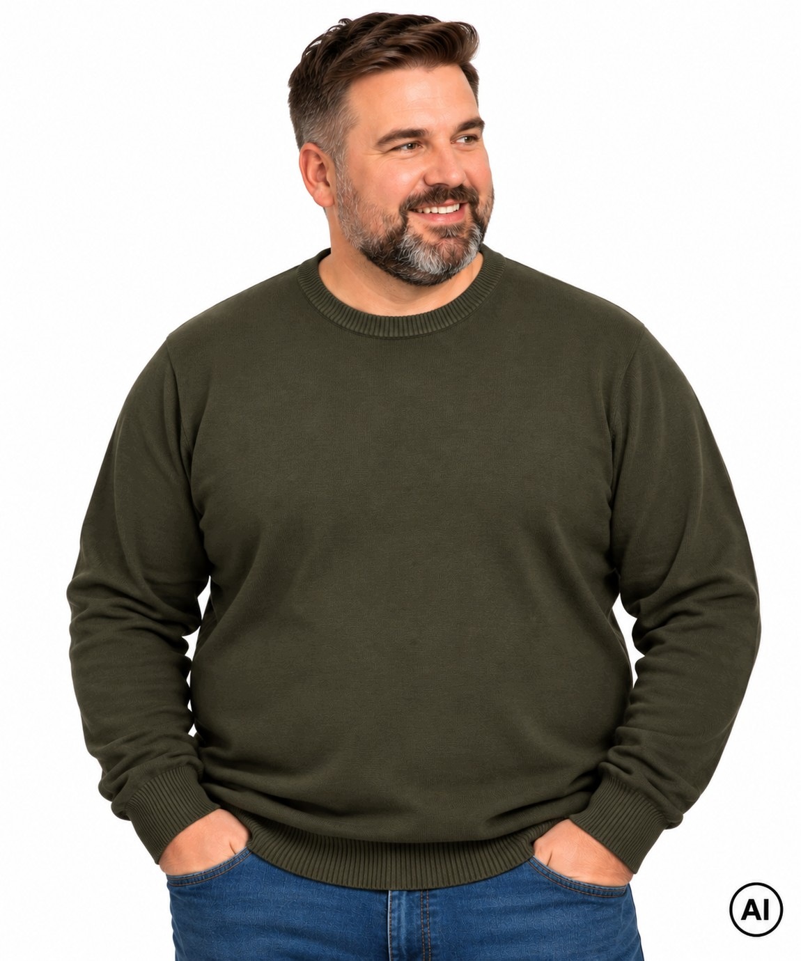 Pánský svetr Khaki Kulatý dekolt Double Outfitters Velké velikosti