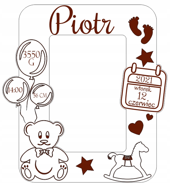 METRYCZKA ramka na zdjęcie prezent chrzest roczek grawer Szerokość produktu 18 cm