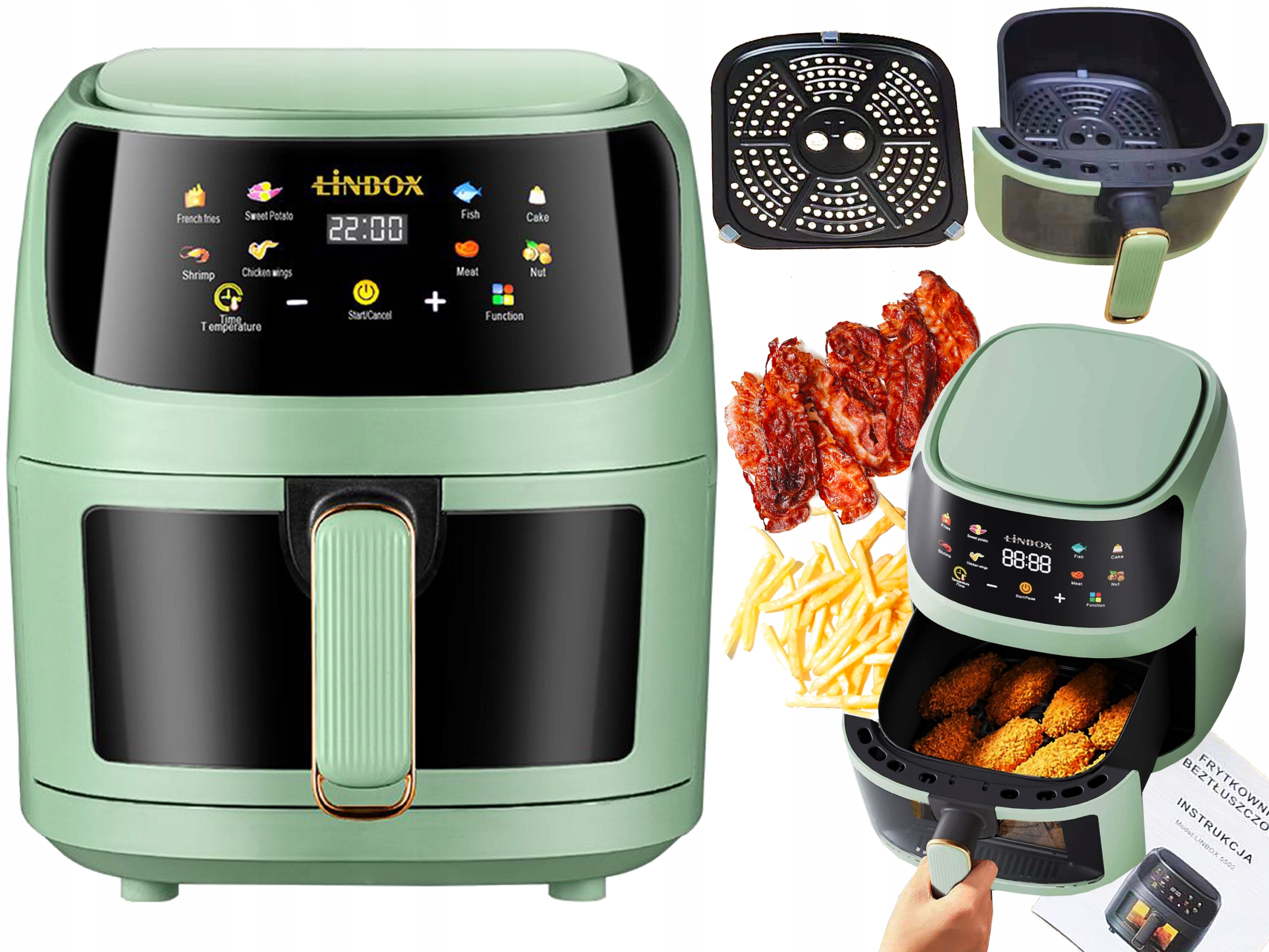 FRYTKOWNICA BEZTŁUSZCZOWA AIR FRYER LINBOX ZIELONA