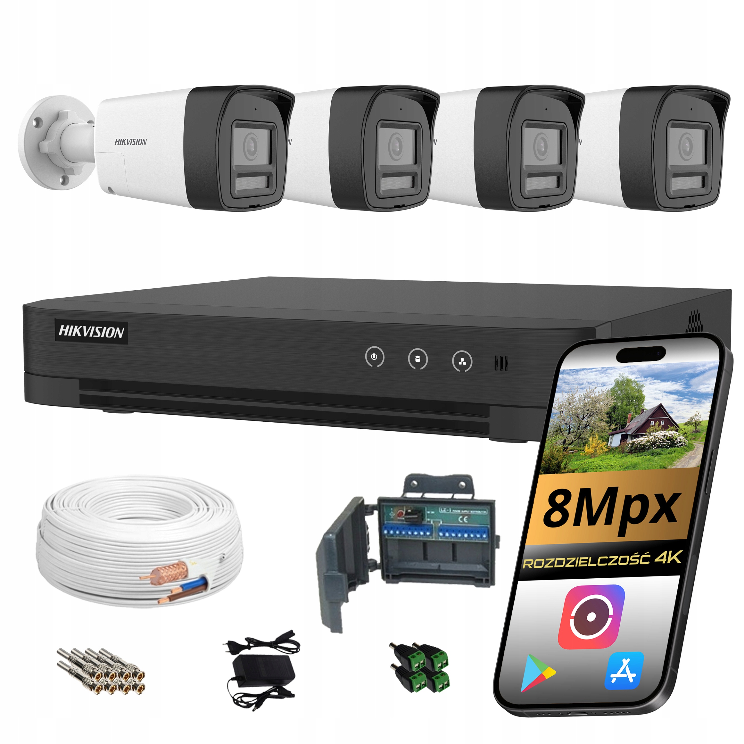 Sada na monitorovanie 4 kamier hikvision 4K 8Mpx farebný obraz v noci UltraHD