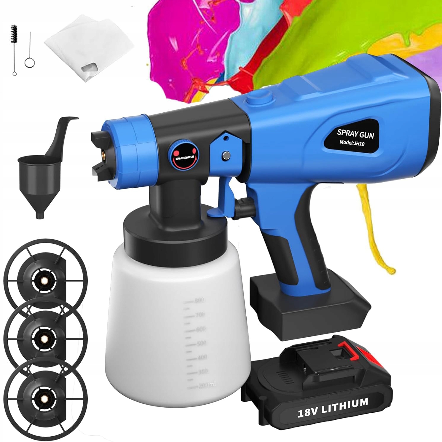 Elektrická stříkací pistole na barvu s nádrží o objemu 1000 ml a 3 měděnými tryskami pro lakování