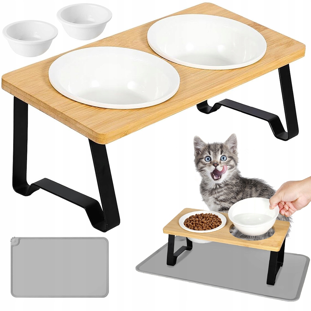 Miska Na Stojanu Se Dvěma Keramickými Misky Pro Psa Kočku Podložka