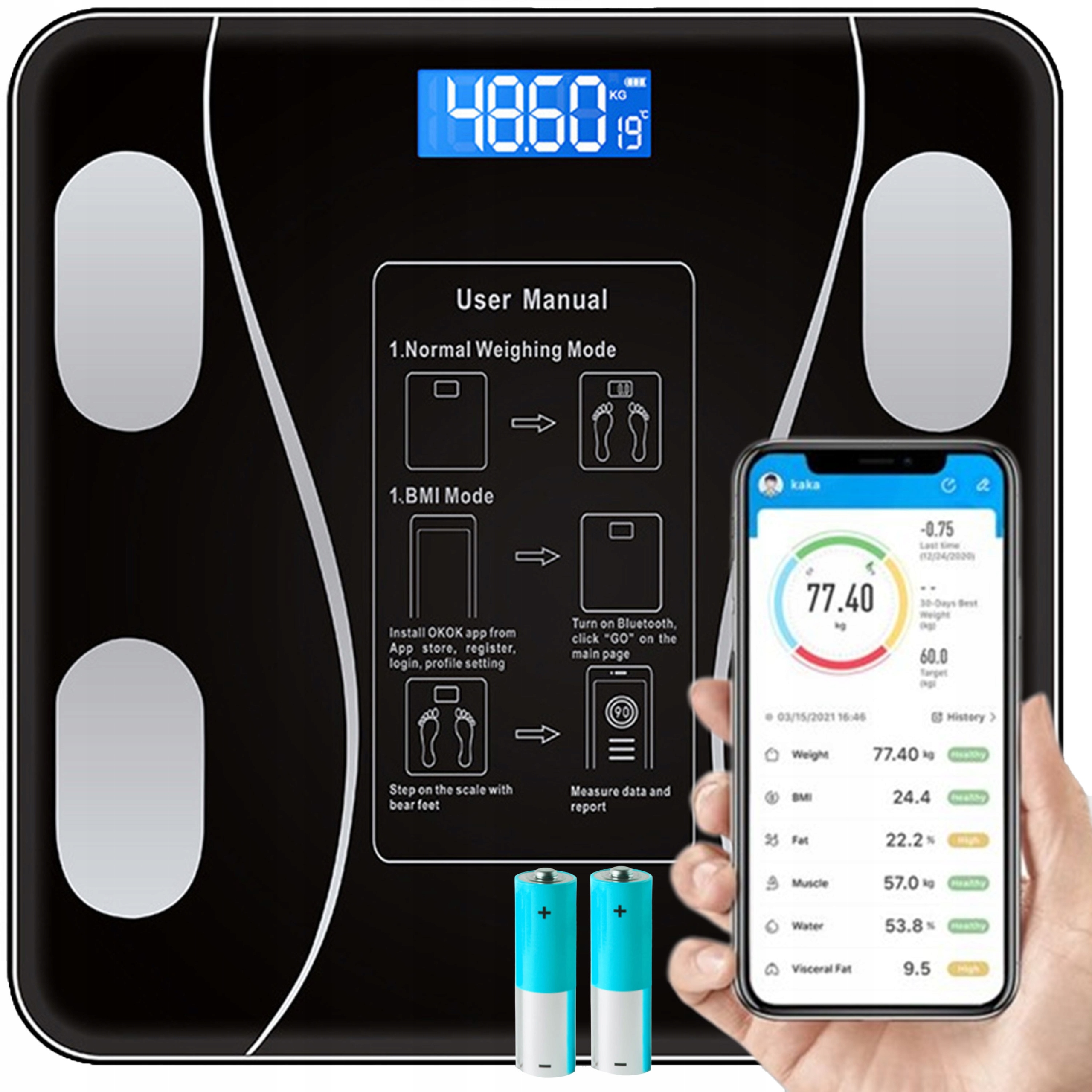 INTELIGENTNA WAGA ŁAZIENKOWA ELEKTRONICZNA BLUETOOTH ANALITYCZNA 180KG