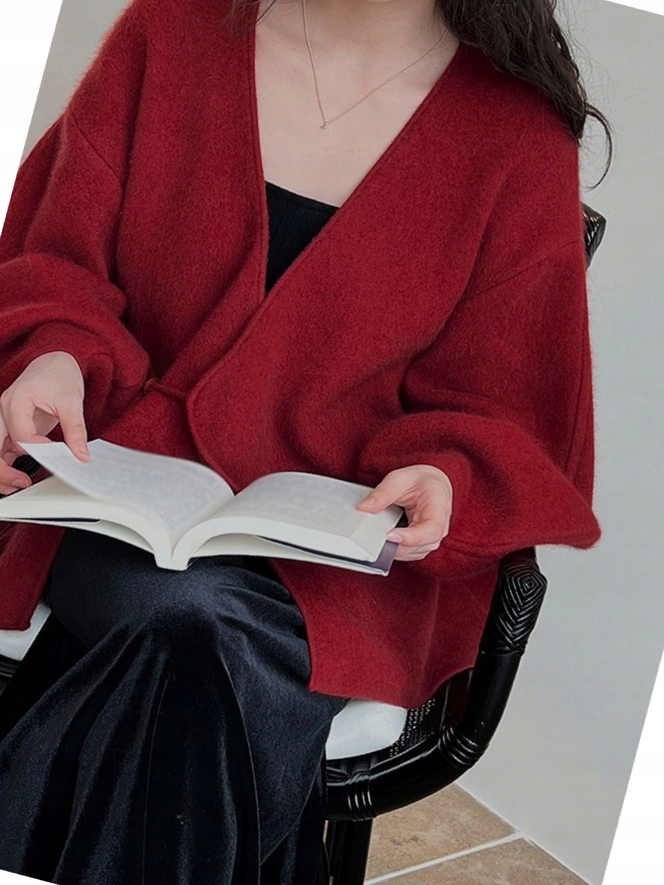 Kardigan Alicedudu Vázaný s bufiastými rukávy Červený Casual M 38