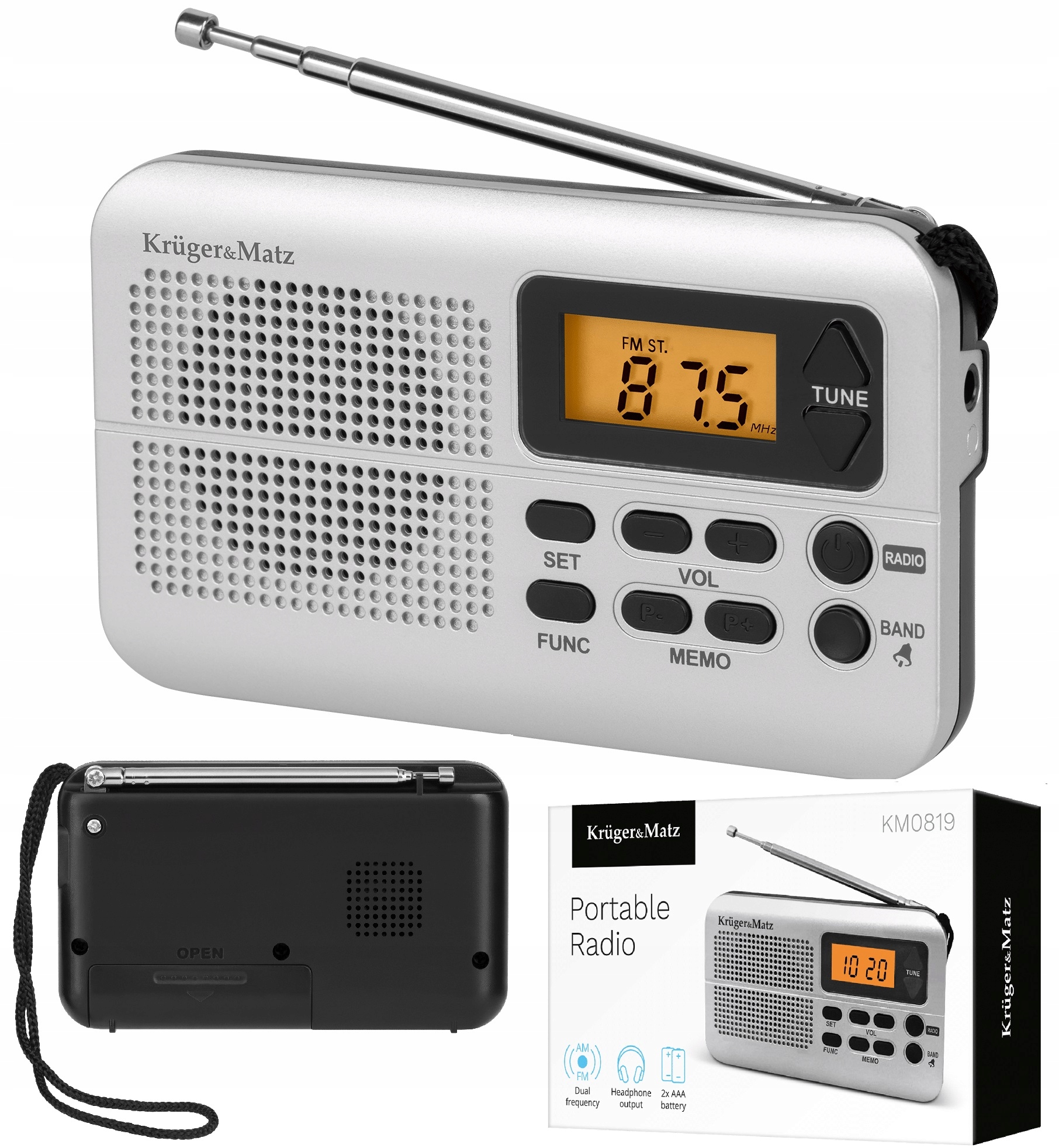 RADIO FM ZEGAR ALARM KRUGER MATZ KIESZONKOWE MAŁE